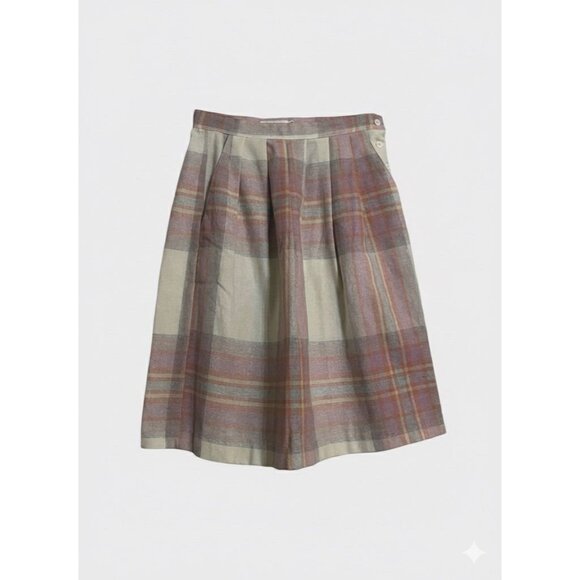 Block Island Petites Vtg Pleated Midi Skirt Pastel 70s Light Academia Sz 13 14 - Picture 3 of 5